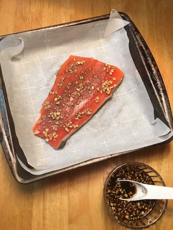 Salmon ready to go in the oven.