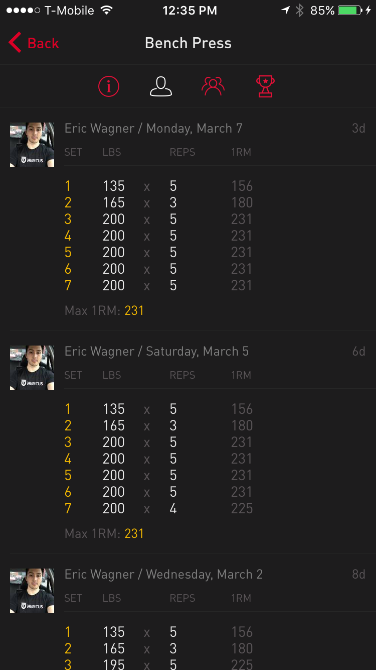 Gravitus Exercise History Log