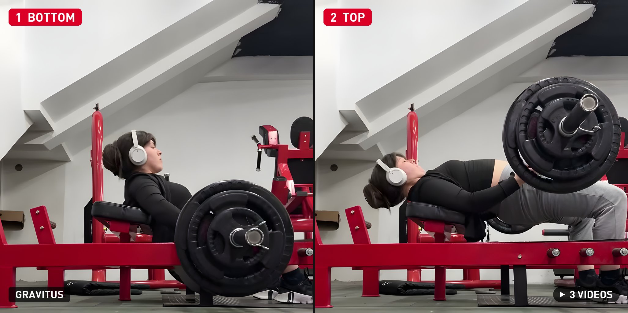 Barbell Hip Thrust bottom and top positions