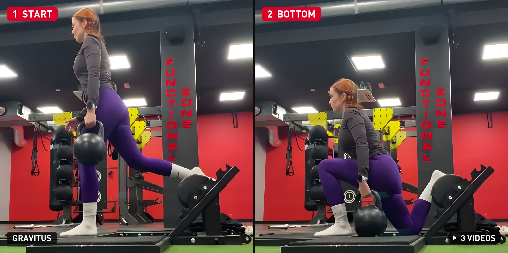 Bulgarian Split Squat start and bottom positions