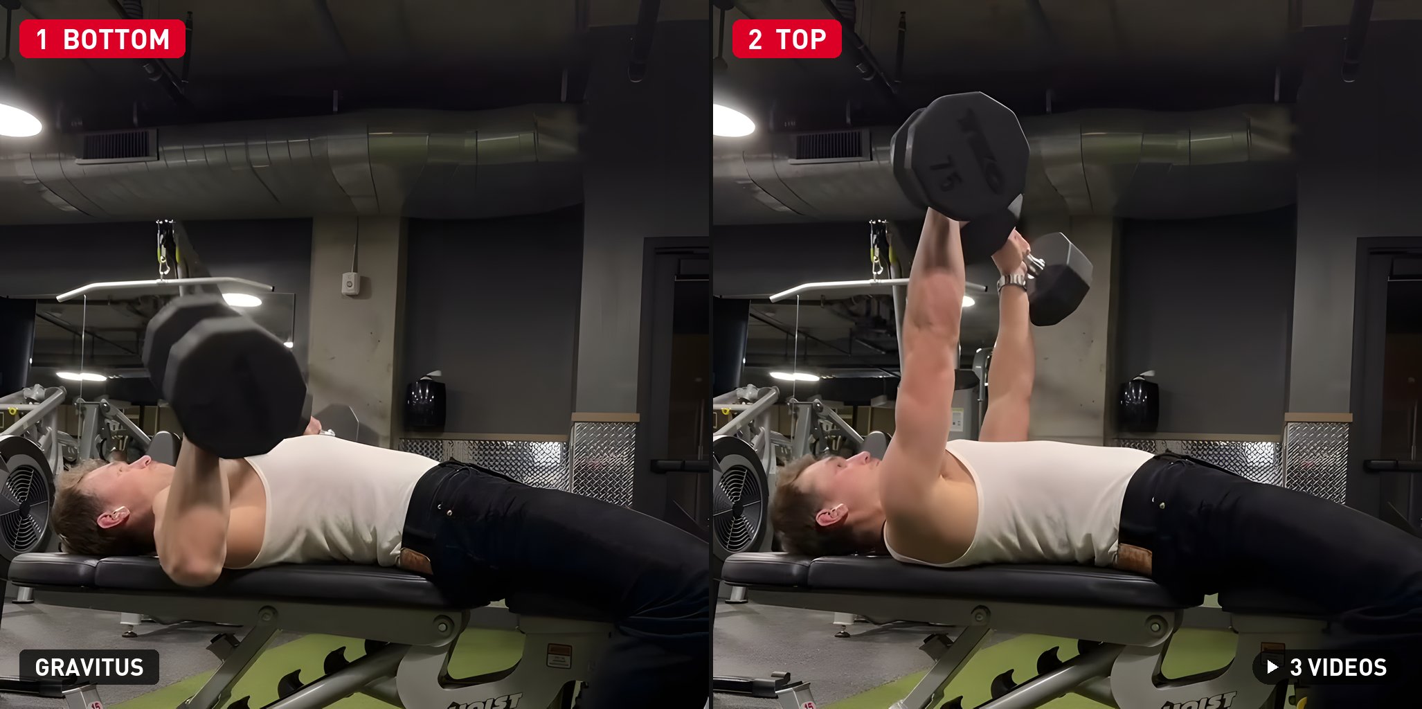 Dumbbell Bench Press bottom and top positions