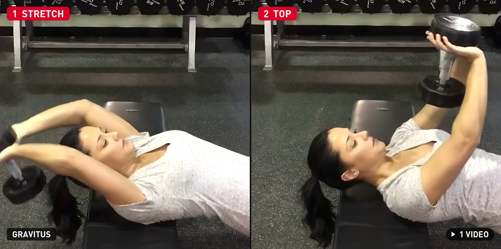 Dumbbell Pullover stretch and top positions