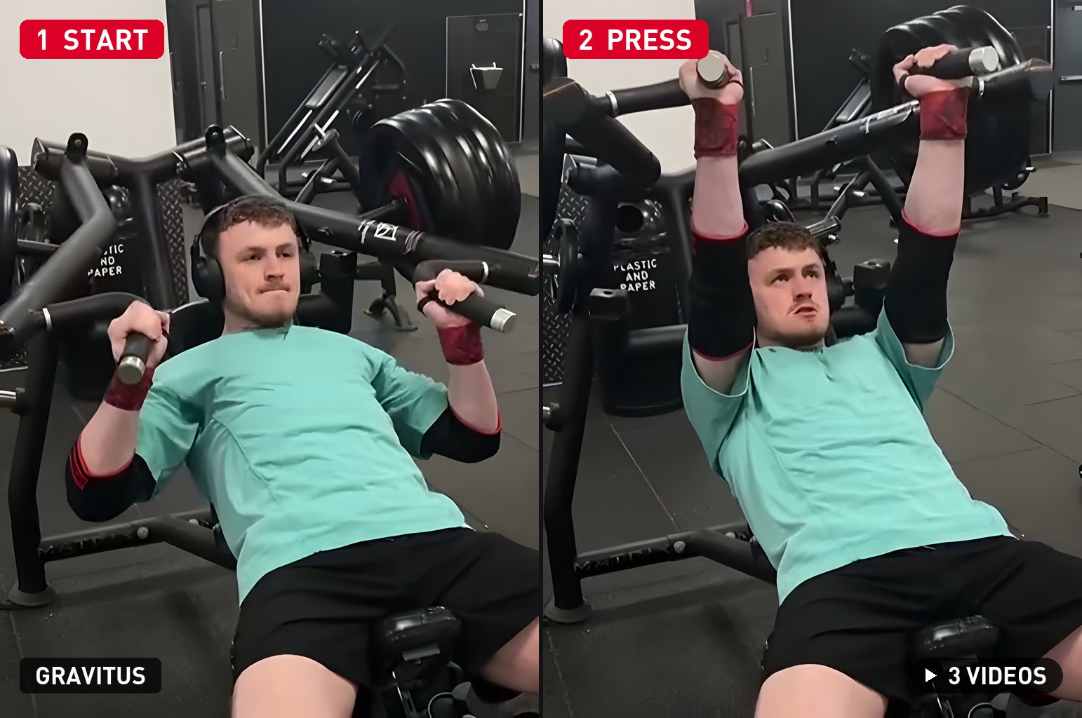 Incline Machine Chest Press start and press positions