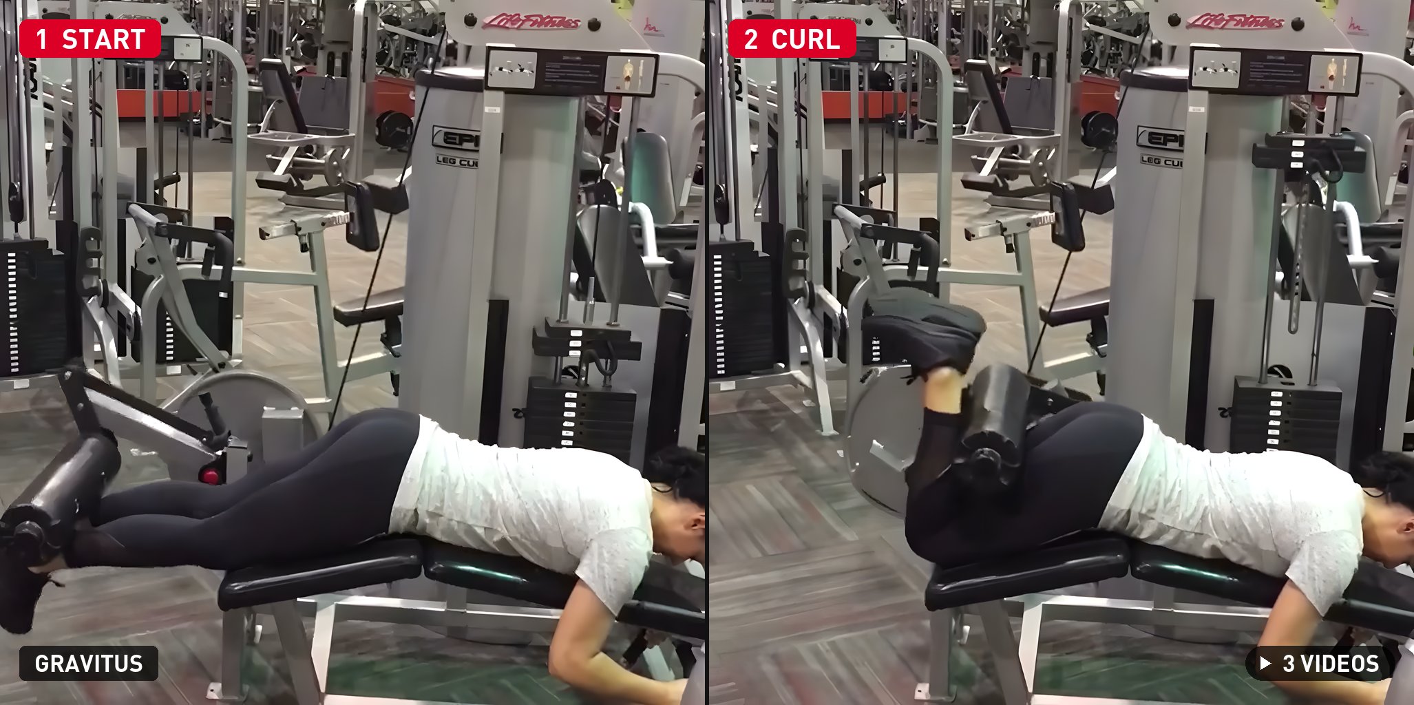 Lying Leg Curl start and curl positions