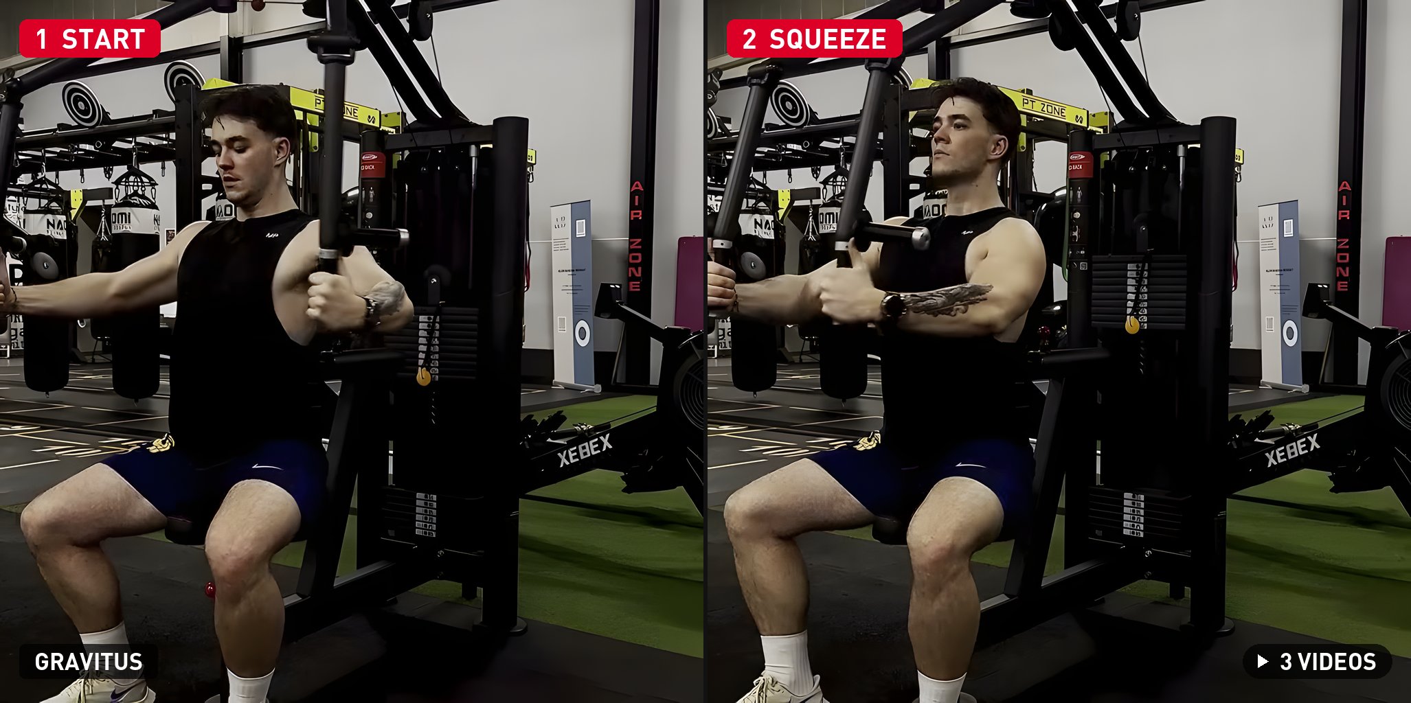 Pec Deck start and squeeze positions